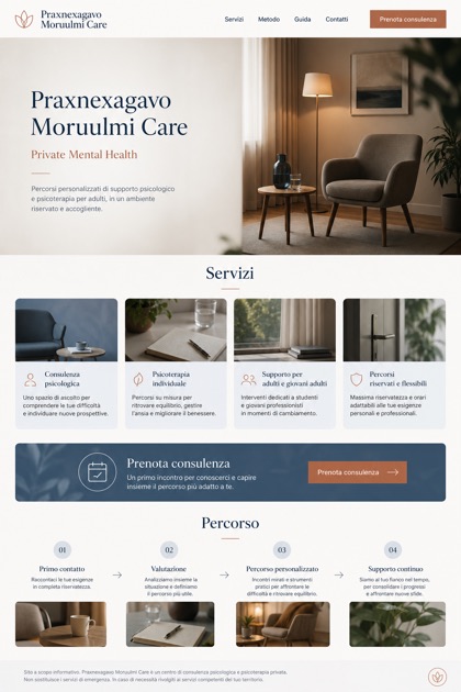 Healthcare website design for Italy, showing a clear opening, service information, supporting content, and a focused inquiry action.