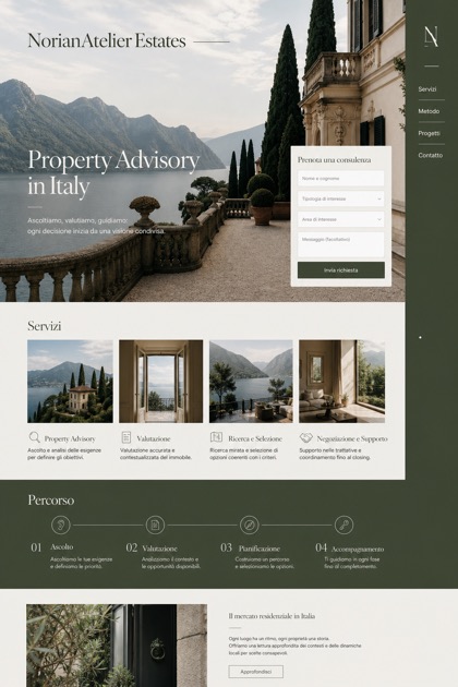 Property website design for Italy, showing a clear opening, service information, supporting content, and a focused inquiry action.