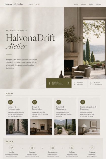 Property website design for Italy, showing a clear opening, service information, supporting content, and a focused inquiry action.