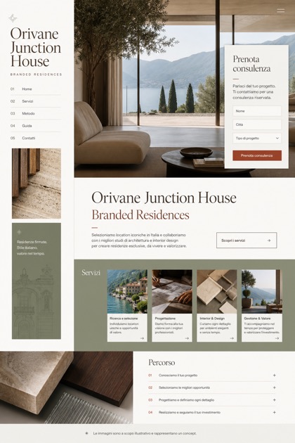 Property website design for Italy, showing a clear opening, service information, supporting content, and a focused inquiry action.