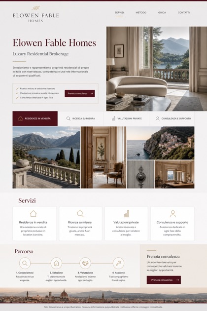 Property website design for Italy, showing a clear opening, service information, supporting content, and a focused inquiry action.