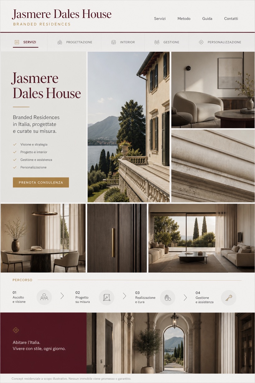 Property website design for Italy, showing a clear opening, service information, supporting content, and a focused inquiry action.