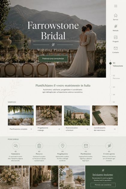 Weddings & Events website design for Italy, showing a clear opening, service information, supporting content, and a focused inquiry action.
