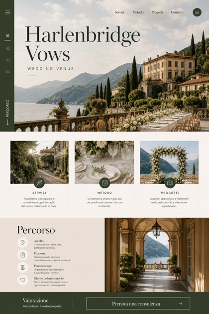 Weddings & Events website design for Italy, showing a clear opening, service information, supporting content, and a focused inquiry action.