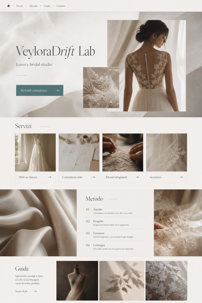 Weddings & Events website design for Italy, showing a clear opening, service information, supporting content, and a focused inquiry action.