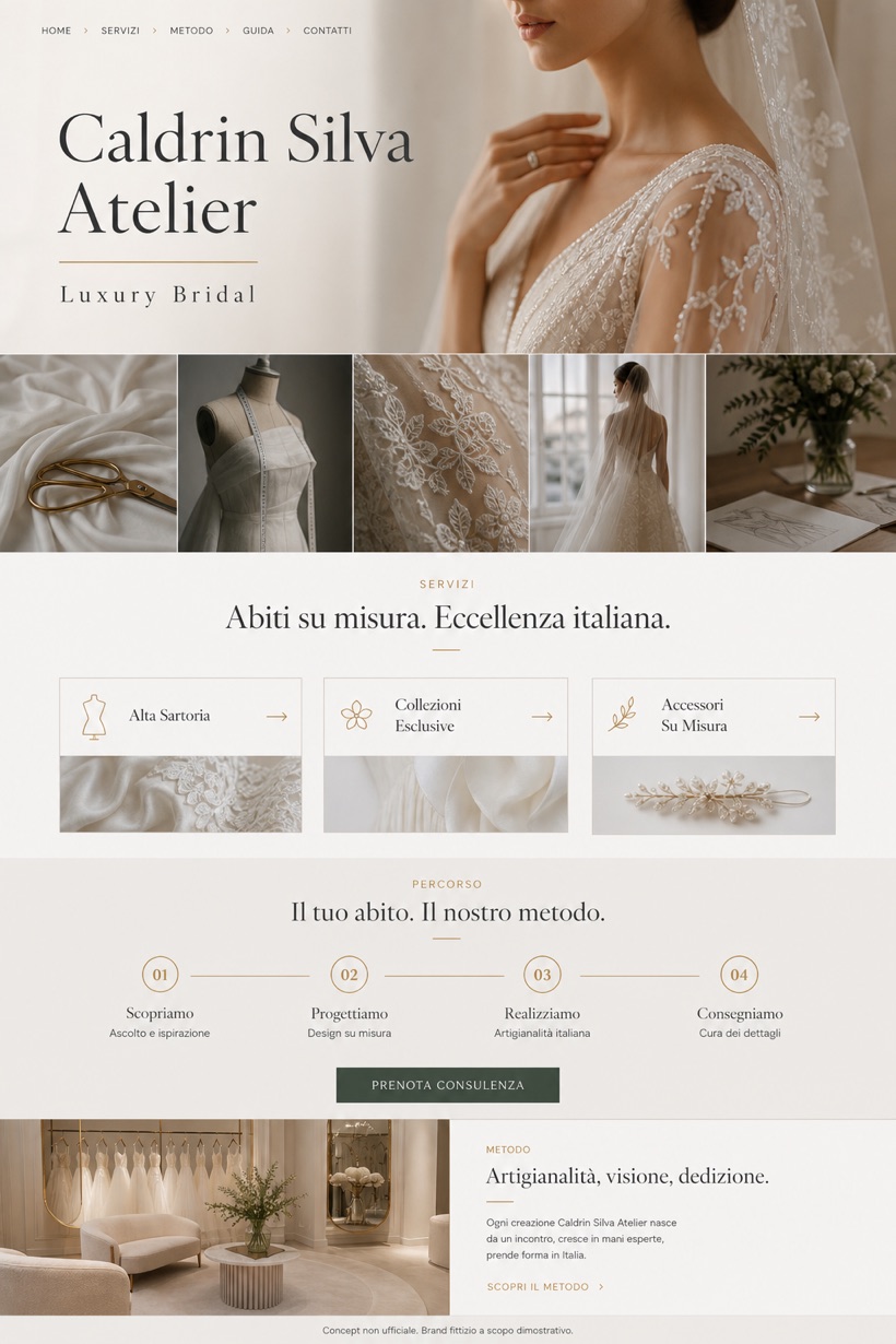 Weddings & Events website design for Italy, showing a clear opening, service information, supporting content, and a focused inquiry action.