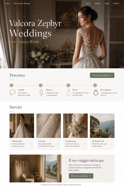 Weddings & Events website design for Italy, showing a clear opening, service information, supporting content, and a focused inquiry action.