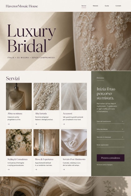 Weddings & Events website design for Italy, showing a clear opening, service information, supporting content, and a focused inquiry action.