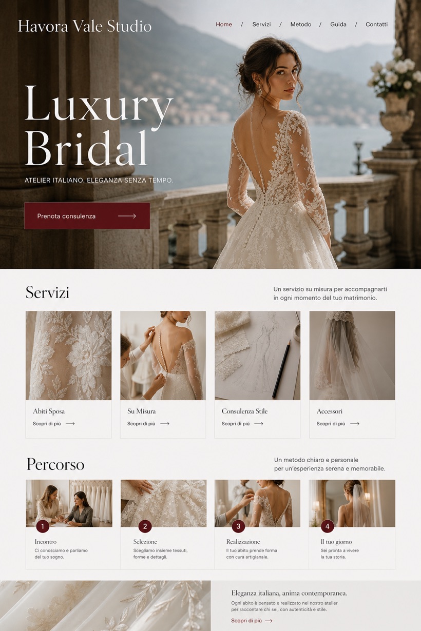 Weddings & Events website design for Italy, showing a clear opening, service information, supporting content, and a focused inquiry action.