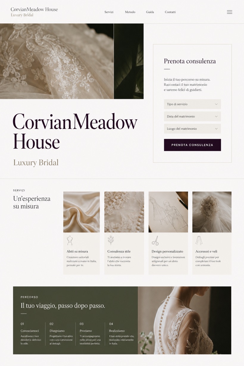 Weddings & Events website design for Italy, showing a clear opening, service information, supporting content, and a focused inquiry action.