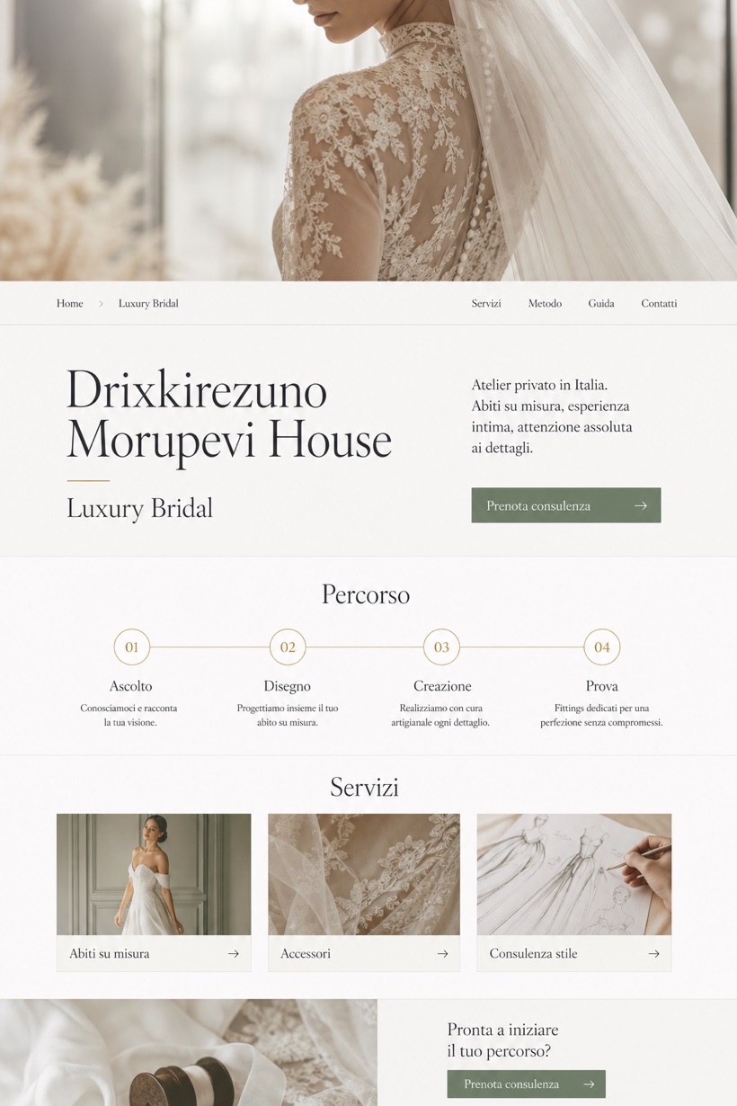 Weddings & Events website design for Italy, showing a clear opening, service information, supporting content, and a focused inquiry action.