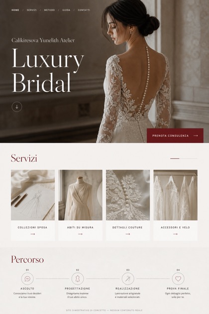 Weddings & Events website design for Italy, showing a clear opening, service information, supporting content, and a focused inquiry action.