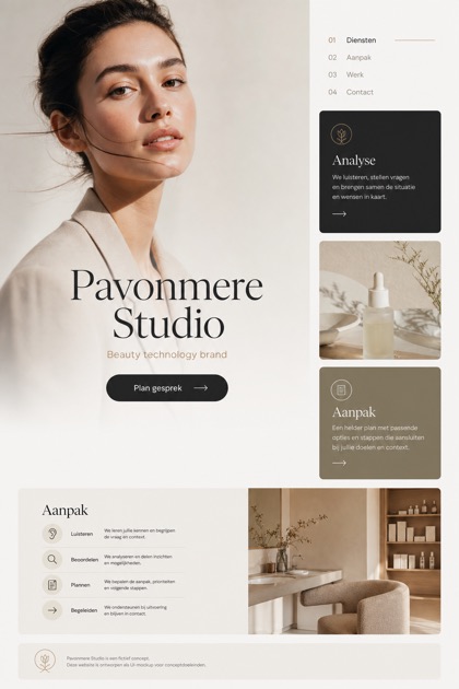 Beauty & Wellness website design for Netherlands, showing a clear opening, service information, supporting content, and a focused inquiry action.
