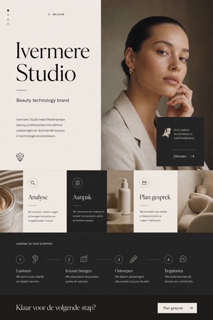 Beauty & Wellness website design for Netherlands, showing a clear opening, service information, supporting content, and a focused inquiry action.