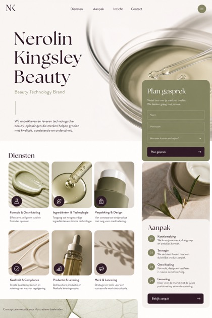 Beauty & Wellness website design for Netherlands, showing a clear opening, service information, supporting content, and a focused inquiry action.