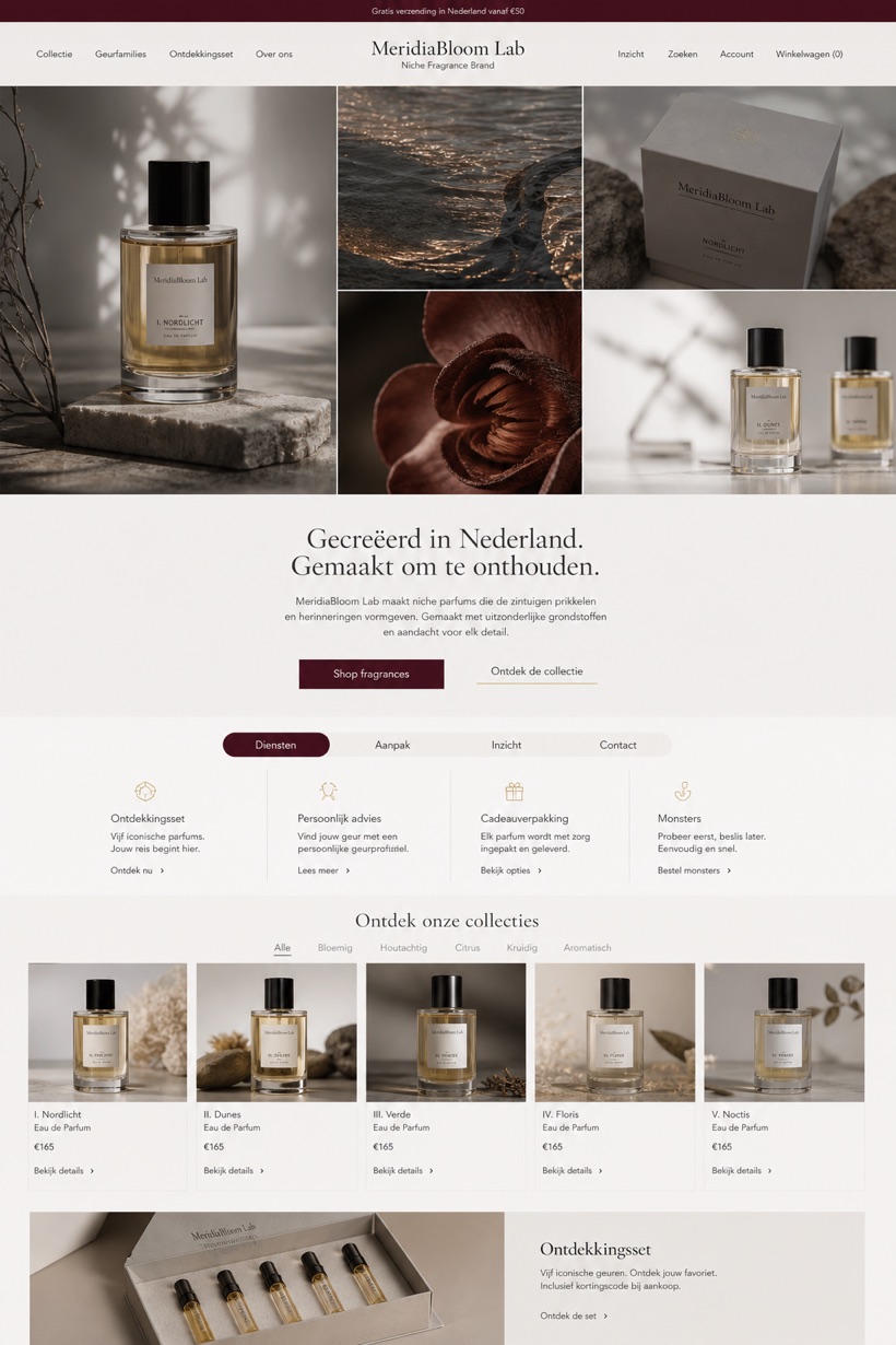 Beauty & Wellness website design for Netherlands, showing a clear opening, service information, supporting content, and a focused inquiry action.