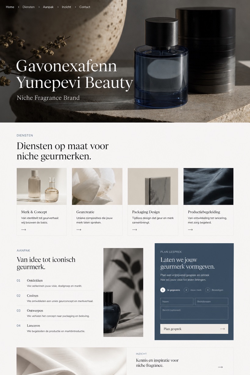Beauty & Wellness website design for Netherlands, showing a clear opening, service information, supporting content, and a focused inquiry action.