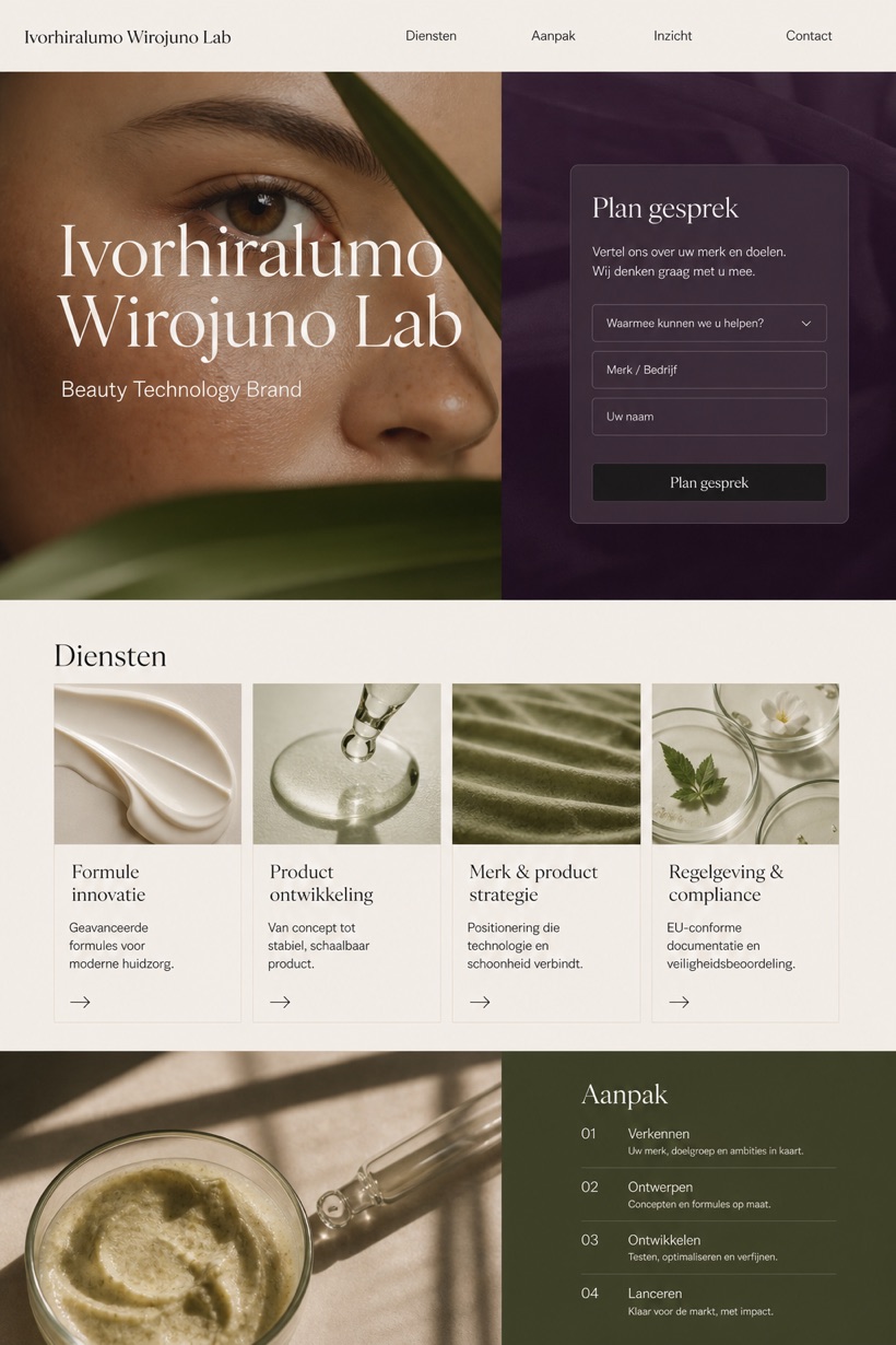 Beauty & Wellness website design for Netherlands, showing a clear opening, service information, supporting content, and a focused inquiry action.