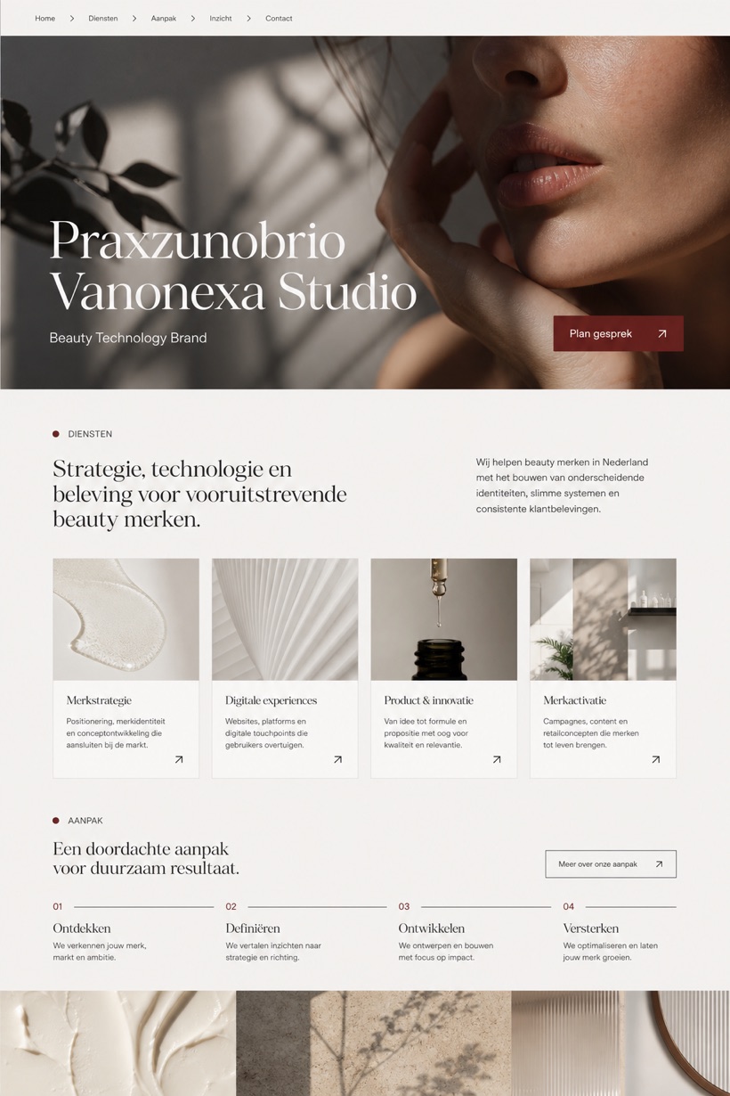Beauty & Wellness website design for Netherlands, showing a clear opening, service information, supporting content, and a focused inquiry action.
