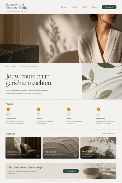 Beauty & Wellness website design for Netherlands, showing a clear opening, service information, supporting content, and a focused inquiry action.