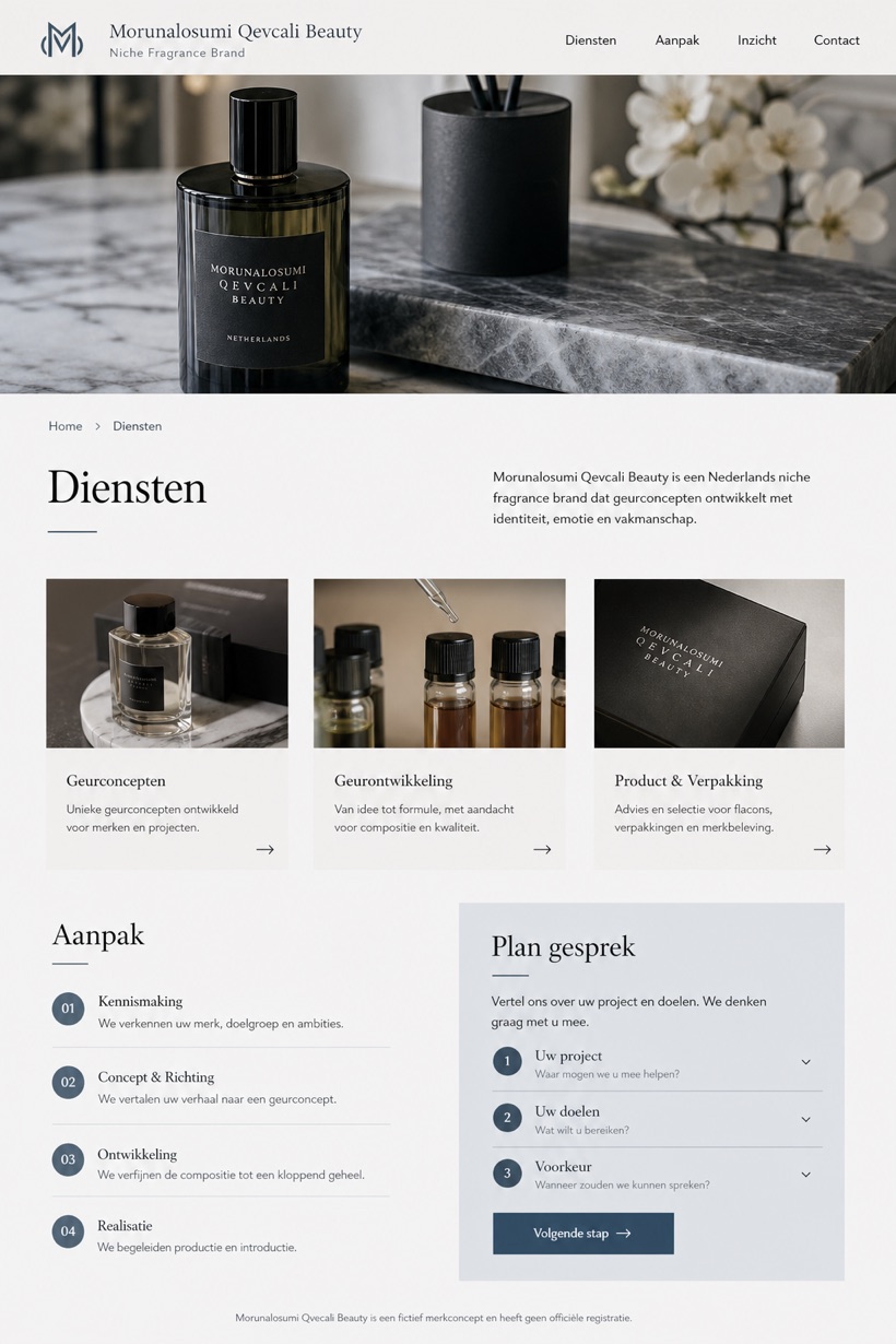 Beauty & Wellness website design for Netherlands, showing a clear opening, service information, supporting content, and a focused inquiry action.