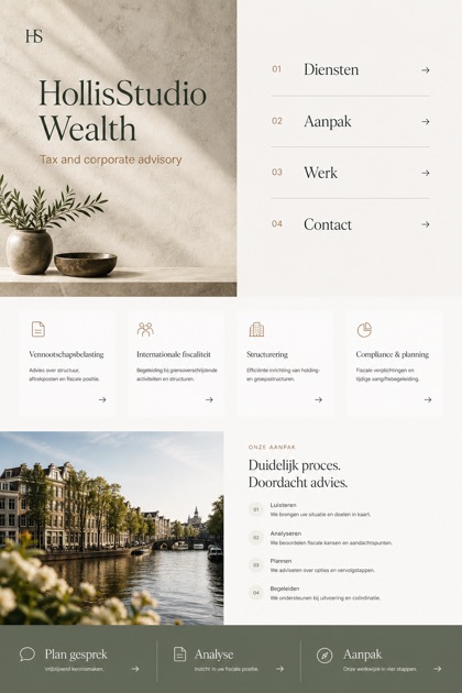 Finance website design for Netherlands, showing a clear opening, service information, supporting content, and a focused inquiry action.
