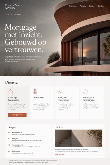 Finance website design for Netherlands, showing a clear opening, service information, supporting content, and a focused inquiry action.