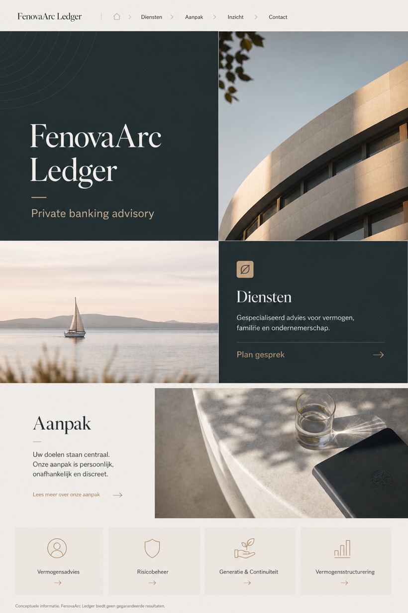Finance website design for Netherlands, showing a clear opening, service information, supporting content, and a focused inquiry action.