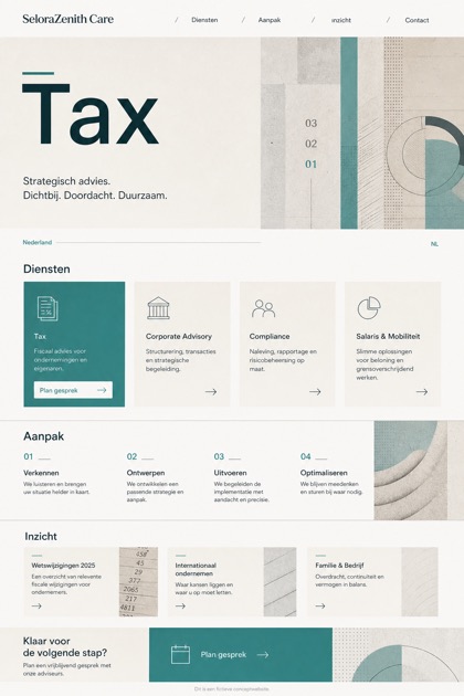 Finance website design for Netherlands, showing a clear opening, service information, supporting content, and a focused inquiry action.