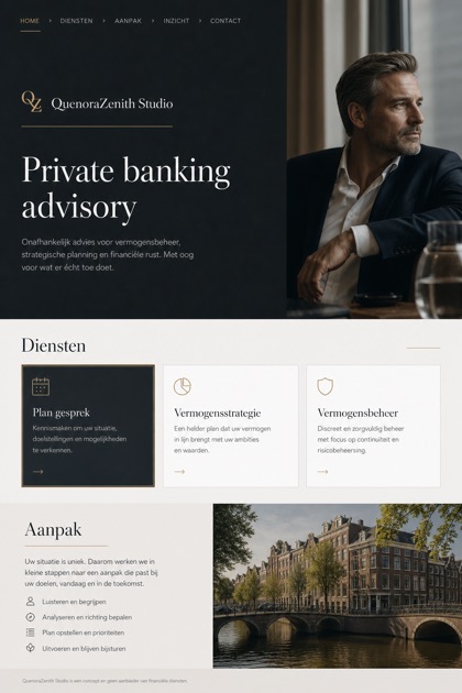 Finance website design for Netherlands, showing a clear opening, service information, supporting content, and a focused inquiry action.