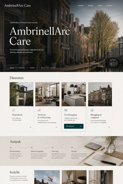 Finance website design for Netherlands, showing a clear opening, service information, supporting content, and a focused inquiry action.