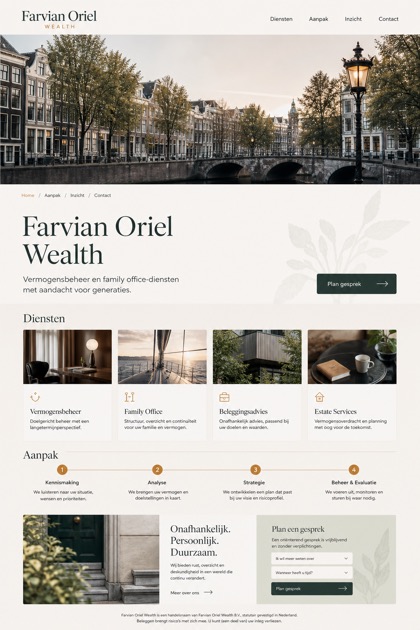 Finance website design for Netherlands, showing a clear opening, service information, supporting content, and a focused inquiry action.