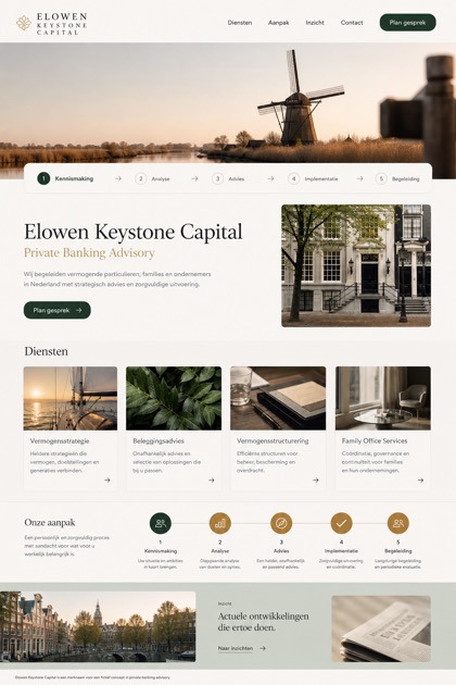 Finance website design for Netherlands, showing a clear opening, service information, supporting content, and a focused inquiry action.