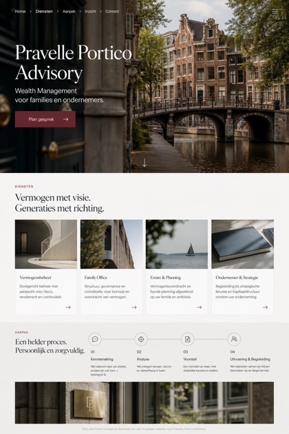 Finance website design for Netherlands, showing a clear opening, service information, supporting content, and a focused inquiry action.