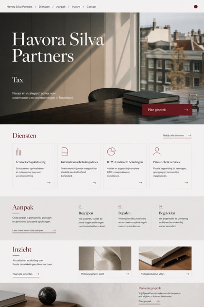 Finance website design for Netherlands, showing a clear opening, service information, supporting content, and a focused inquiry action.