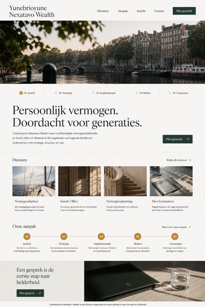 Finance website design for Netherlands, showing a clear opening, service information, supporting content, and a focused inquiry action.