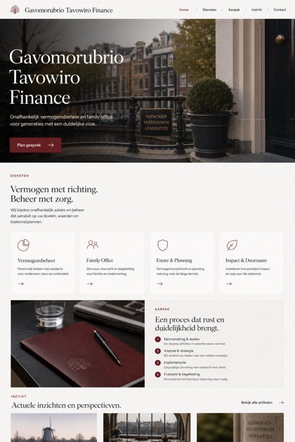Finance website design for Netherlands, showing a clear opening, service information, supporting content, and a focused inquiry action.