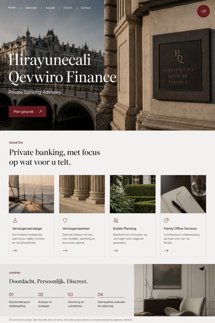 Finance website design for Netherlands, showing a clear opening, service information, supporting content, and a focused inquiry action.
