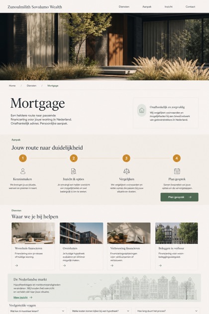 Finance website design for Netherlands, showing a clear opening, service information, supporting content, and a focused inquiry action.