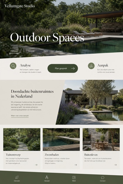 Architecture & Interiors website design for Netherlands, showing a clear opening, service information, supporting content, and a focused inquiry action.