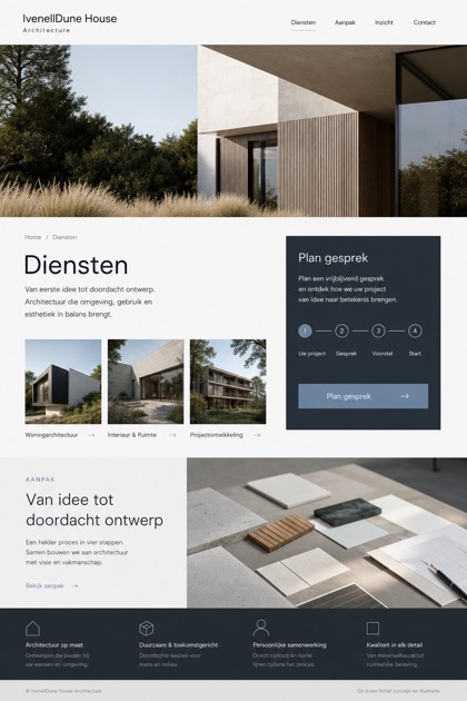 Architecture & Interiors website design for Netherlands, showing a clear opening, service information, supporting content, and a focused inquiry action.
