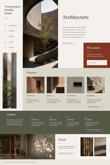 Architecture & Interiors website design for Netherlands, showing a clear opening, service information, supporting content, and a focused inquiry action.
