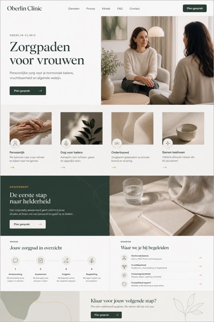 Healthcare website design for Netherlands, showing a clear opening, service information, supporting content, and a focused inquiry action.