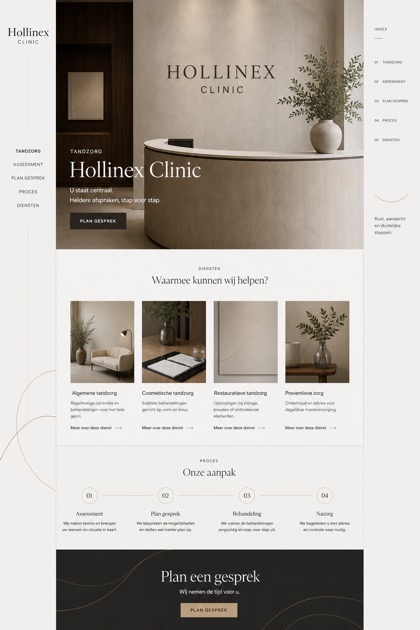 Healthcare website design for Netherlands, showing a clear opening, service information, supporting content, and a focused inquiry action.