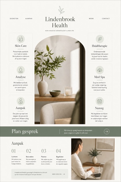 Healthcare website design for Netherlands, showing a clear opening, service information, supporting content, and a focused inquiry action.