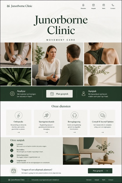 Healthcare website design for Netherlands, showing a clear opening, service information, supporting content, and a focused inquiry action.