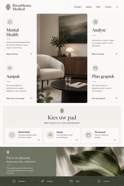 Healthcare website design for Netherlands, showing a clear opening, service information, supporting content, and a focused inquiry action.