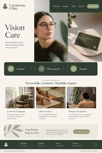 Healthcare website design for Netherlands, showing a clear opening, service information, supporting content, and a focused inquiry action.