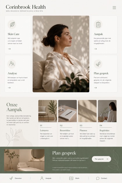 Healthcare website design for Netherlands, showing a clear opening, service information, supporting content, and a focused inquiry action.