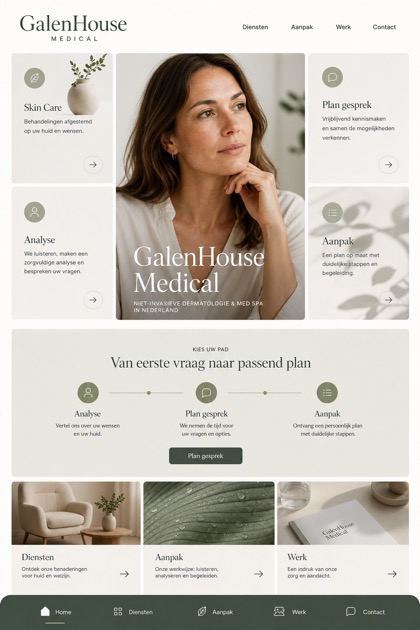 Healthcare website design for Netherlands, showing a clear opening, service information, supporting content, and a focused inquiry action.
